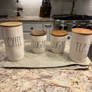 Rae Dunn Cream Canister Set with Wooden Lids